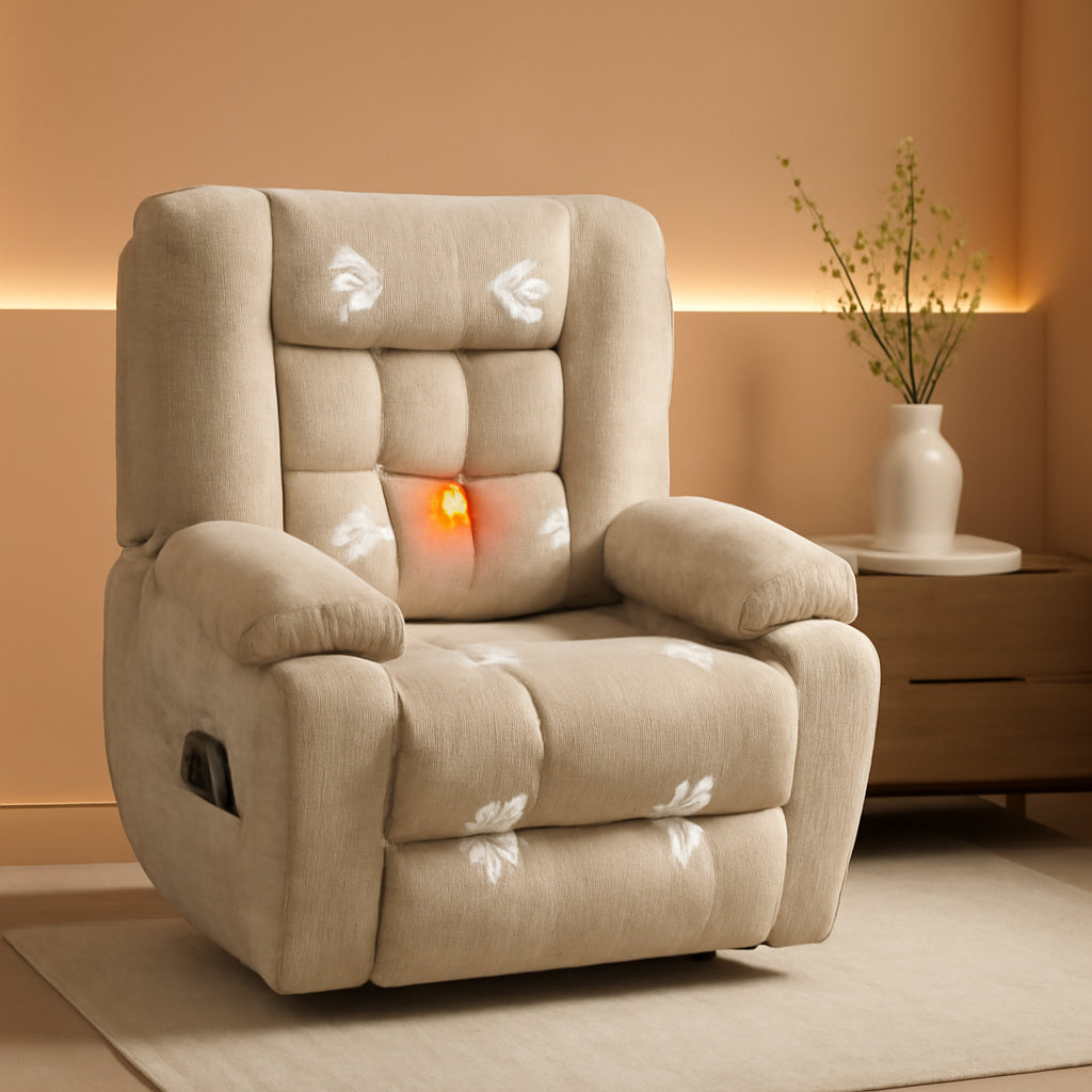 Power Lift Recliner Chair With Massage And Heat Cream White ShipItFurniture