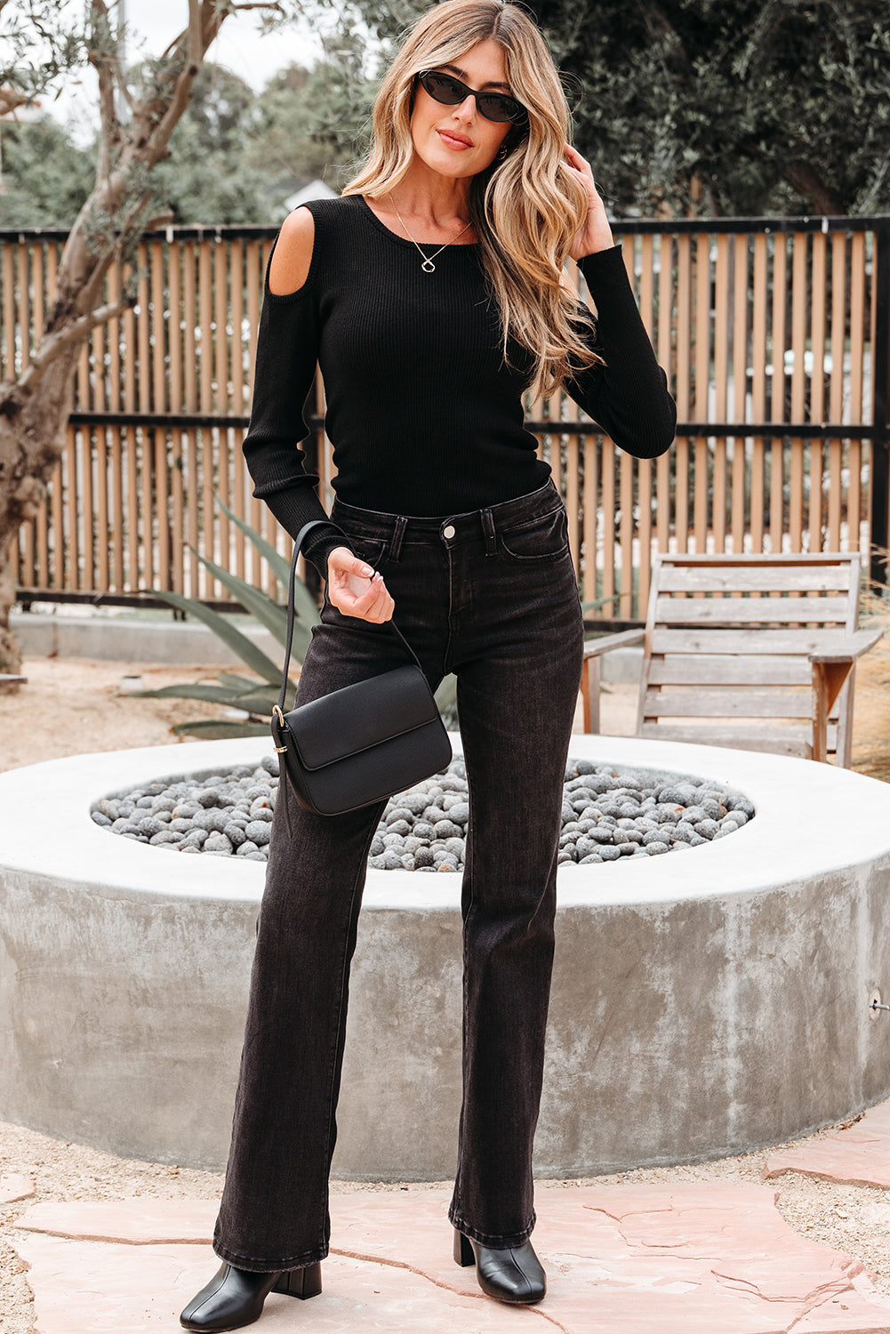 Amaya Ribbed Knit Cold Shoulder Sweater Threaded Pear