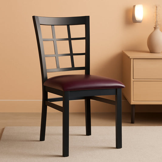 Hercules Window Back Metal Dining Chair Burgundy Vinyl Seat ShipItFurniture