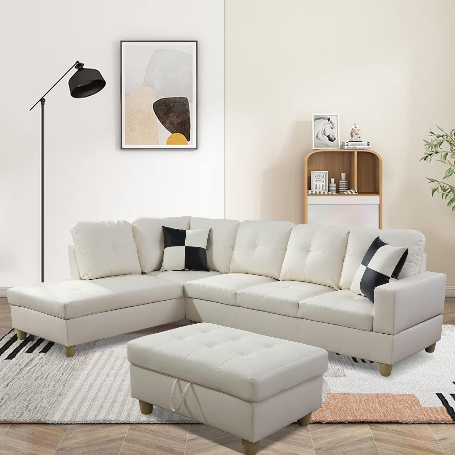 L Shaped Leather Sectional Sofa Left Hand Facing In White ShipItFurniture