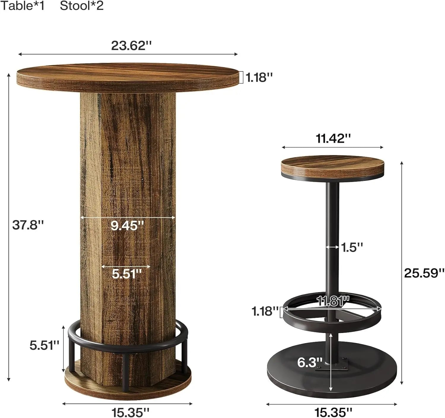 Round Bar Table With Chairs Matte Black Powder coated ShipItFurniture