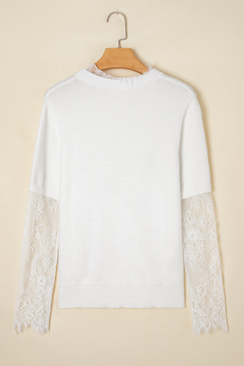Samantha Lace Sleeve Two-piece Fuzzy Sweater Threaded Pear
