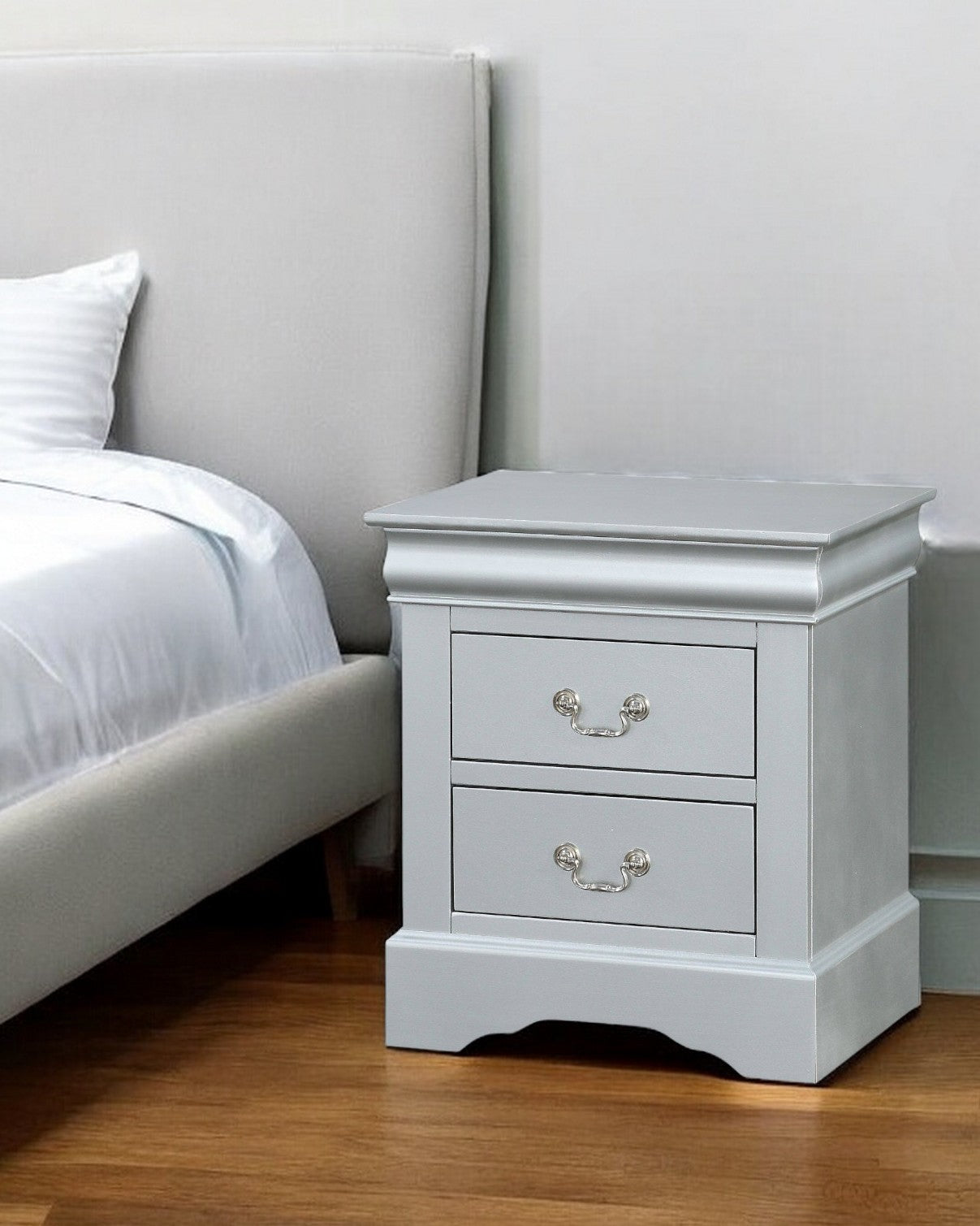 24" White Wood Two Drawer Nightstand Homeroots