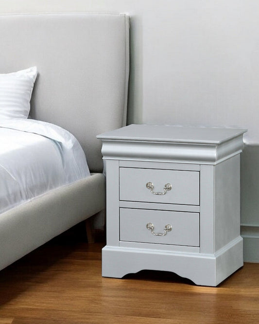 24" White Wood Two Drawer Nightstand Homeroots