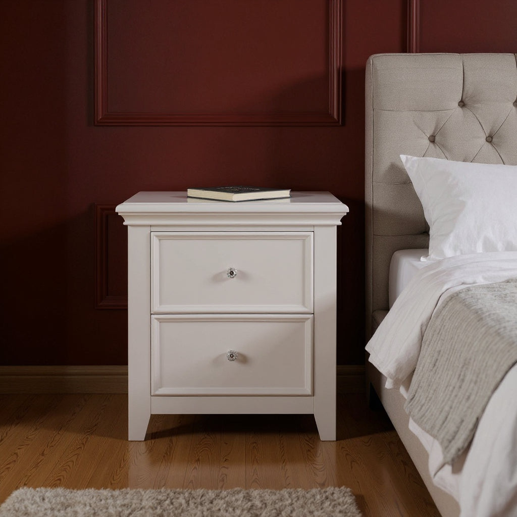 27" White Two Drawers Nightstand Homeroots