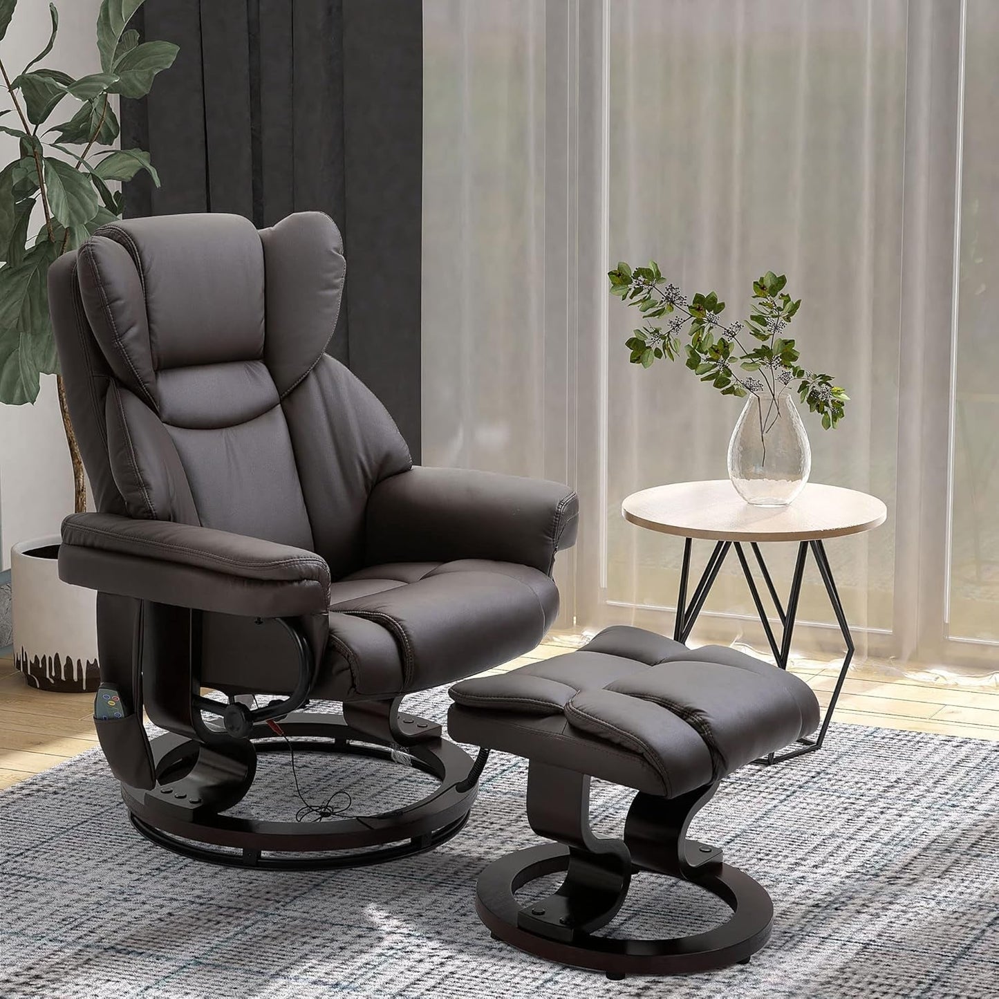 Brown Faux Leather Massage Recliner Chair With Ottoman ShipItFurniture