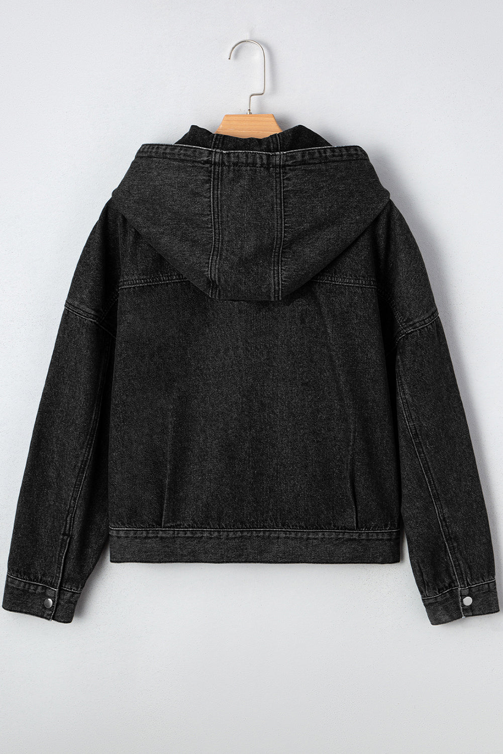 Sage Pocket Drop Shoulder Hooded Denim Jacket Threaded Pear