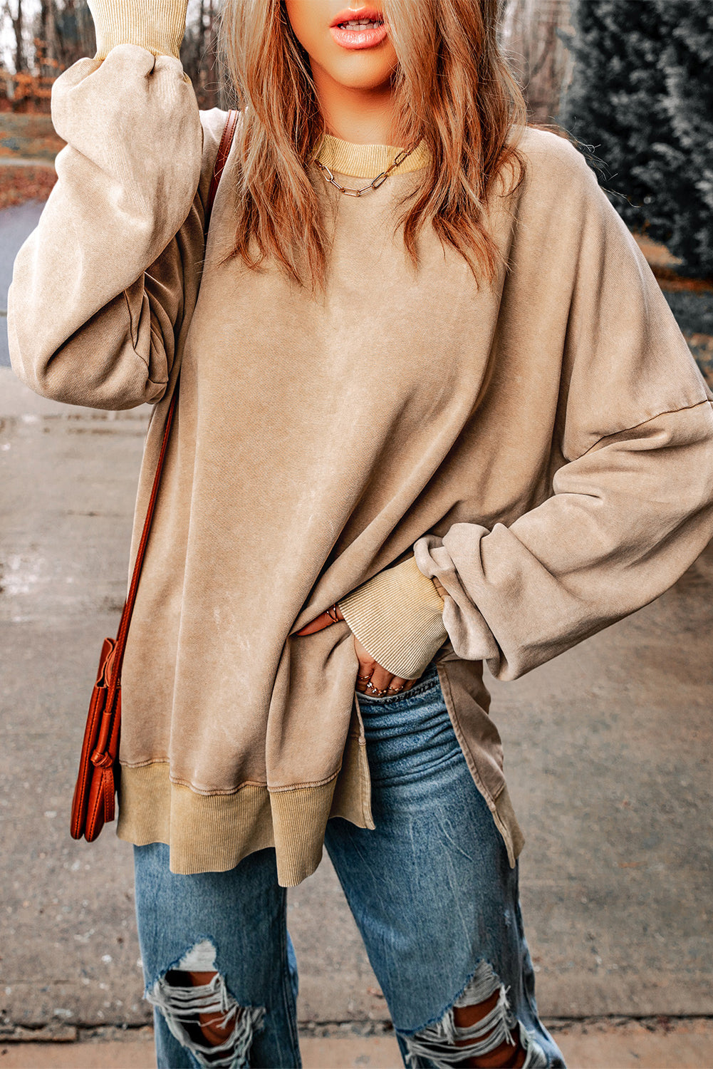 Ella Ribbed Trim Oversized Sweatshirt