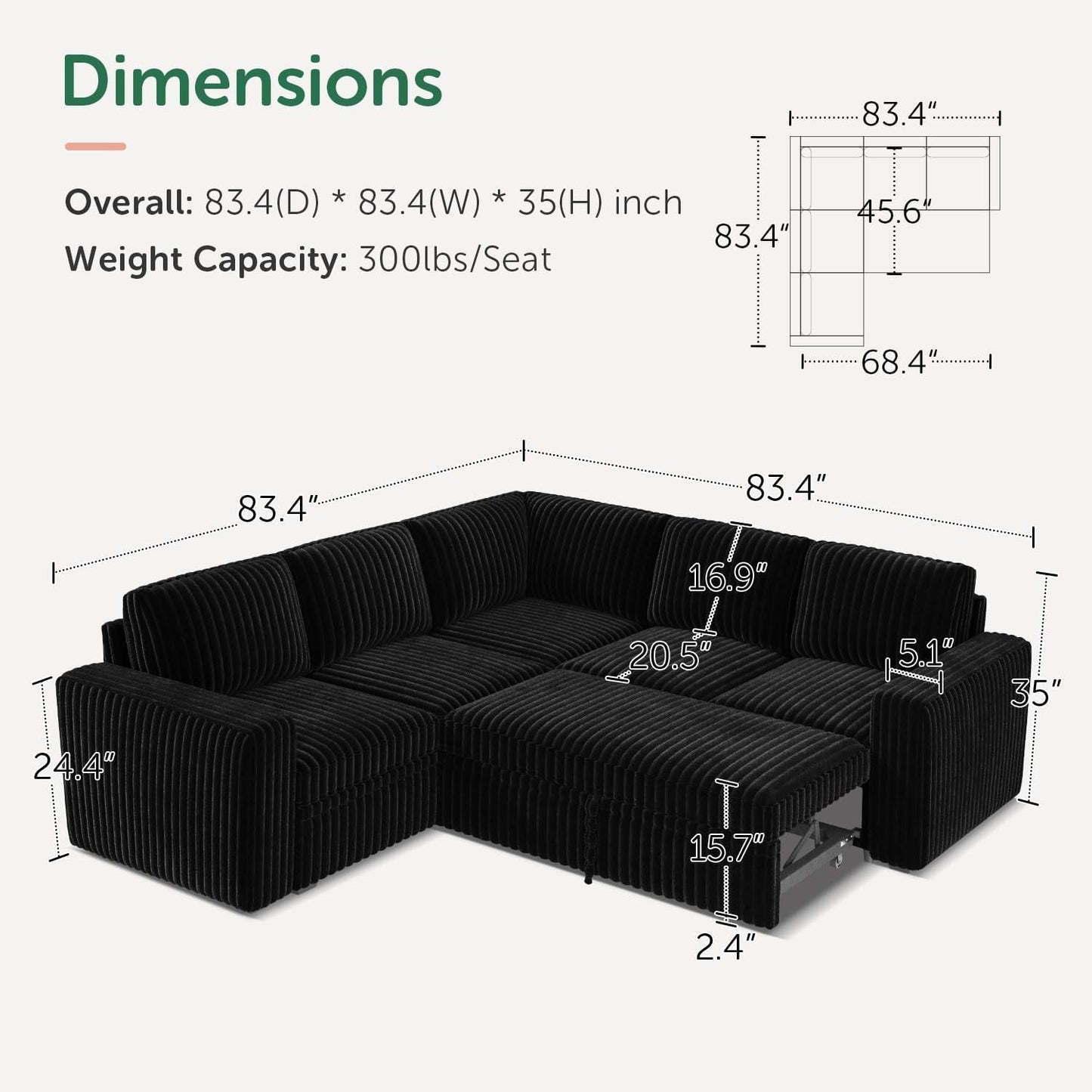 Modular Sleeper Sectional Sofa Charcoal With Storage ShipItFurniture