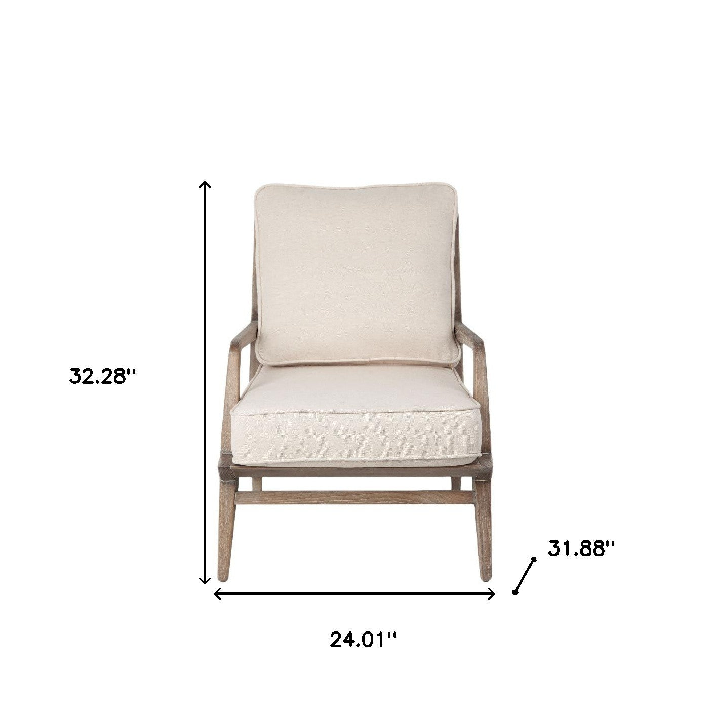 24" Ivory and Brown Fabric Arm Chair