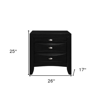 25" Black Wood Three Drawer Nightstand Homeroots
