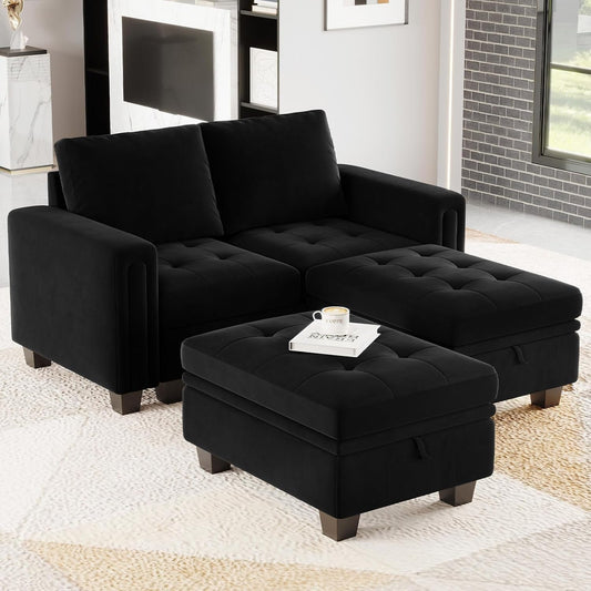 Velvet Modular Sectional Sofa Storage And Reversible Chaise ShipItFurniture