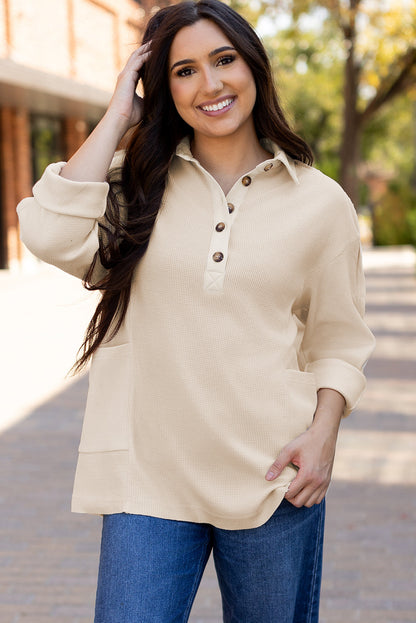 Arianna Waffle  Half Button Top.
