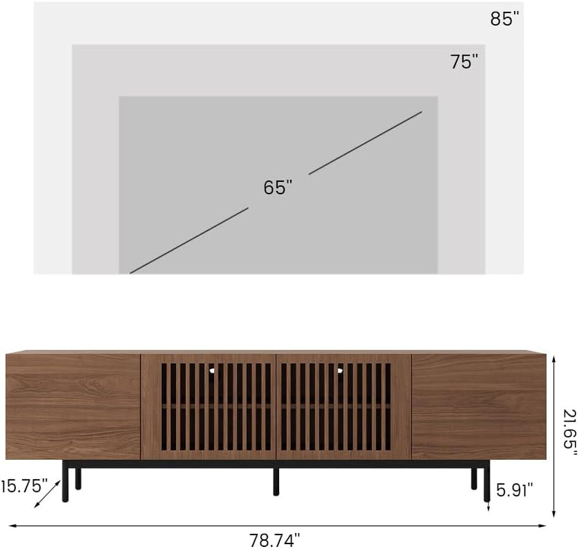 Solid Wood TV Stand For 70 To 75 Inch TV With Walnut Veneer