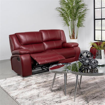 Red Faux Leather Reclining Loveseat With Manual Recline ShipItFurniture