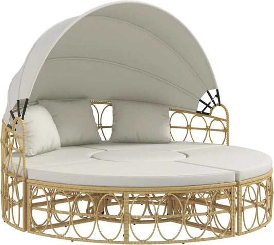 Outdoor Round Daybed Set with Canopy and Cushions-0