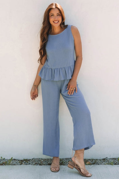 Teresa Ribbed Ruffle Tank Top and Pants Set
