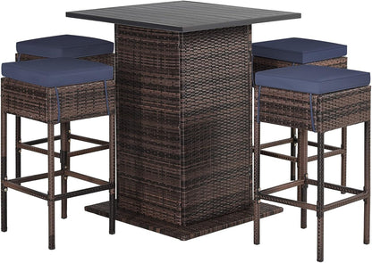 5 Piece Outdoor Bar Set Navy Blue Bar Height Table Storage ShipItFurniture