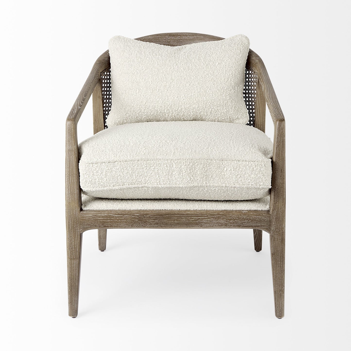 29" Cream and Brown Boucle Arm Chair