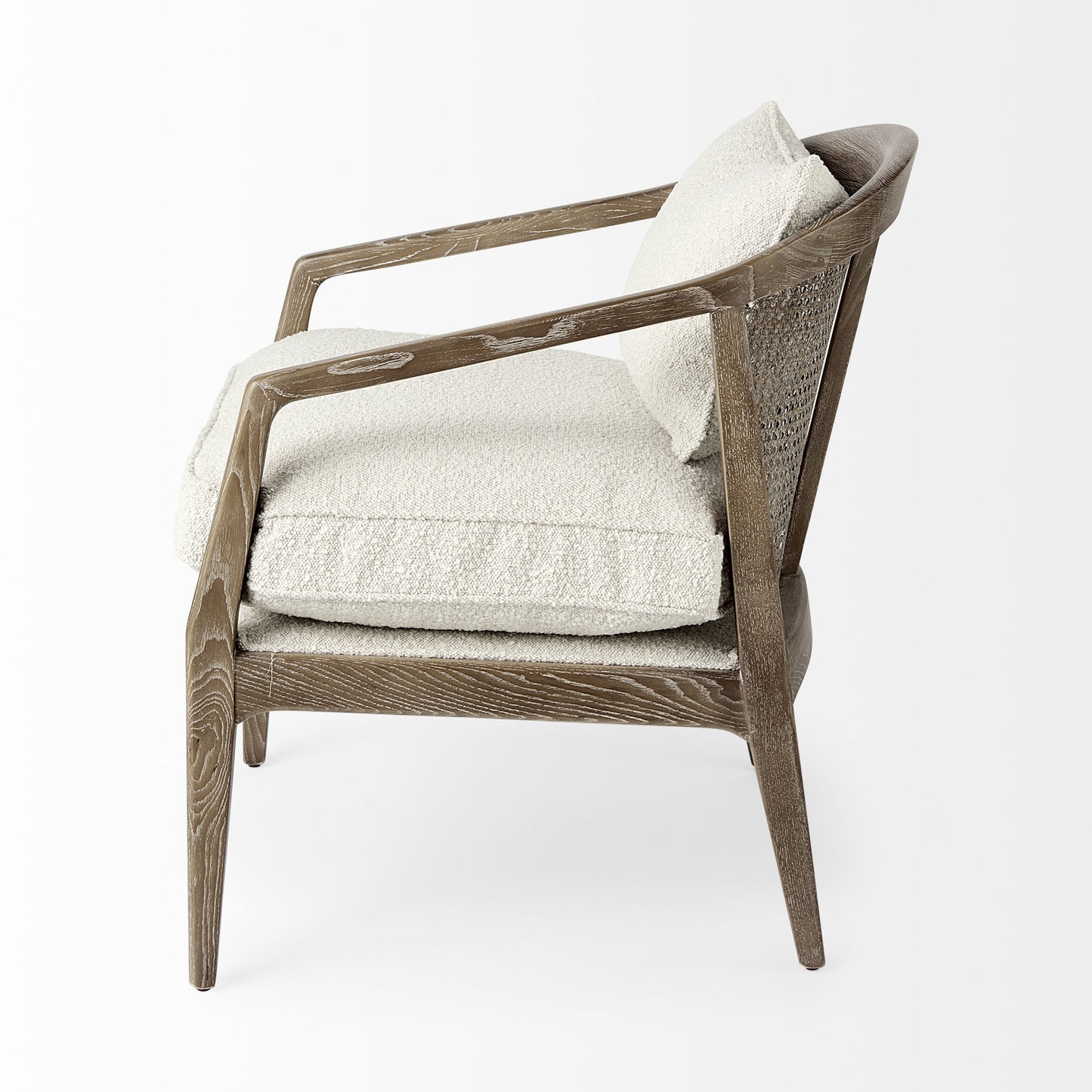 29" Cream and Brown Boucle Arm Chair