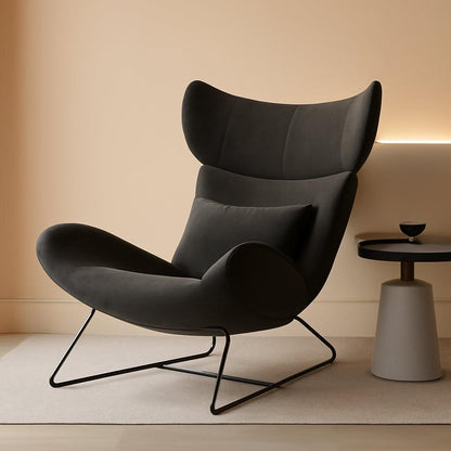 Beige Velvet Wingback Accent Chair Mid Century Modern ShipItFurniture