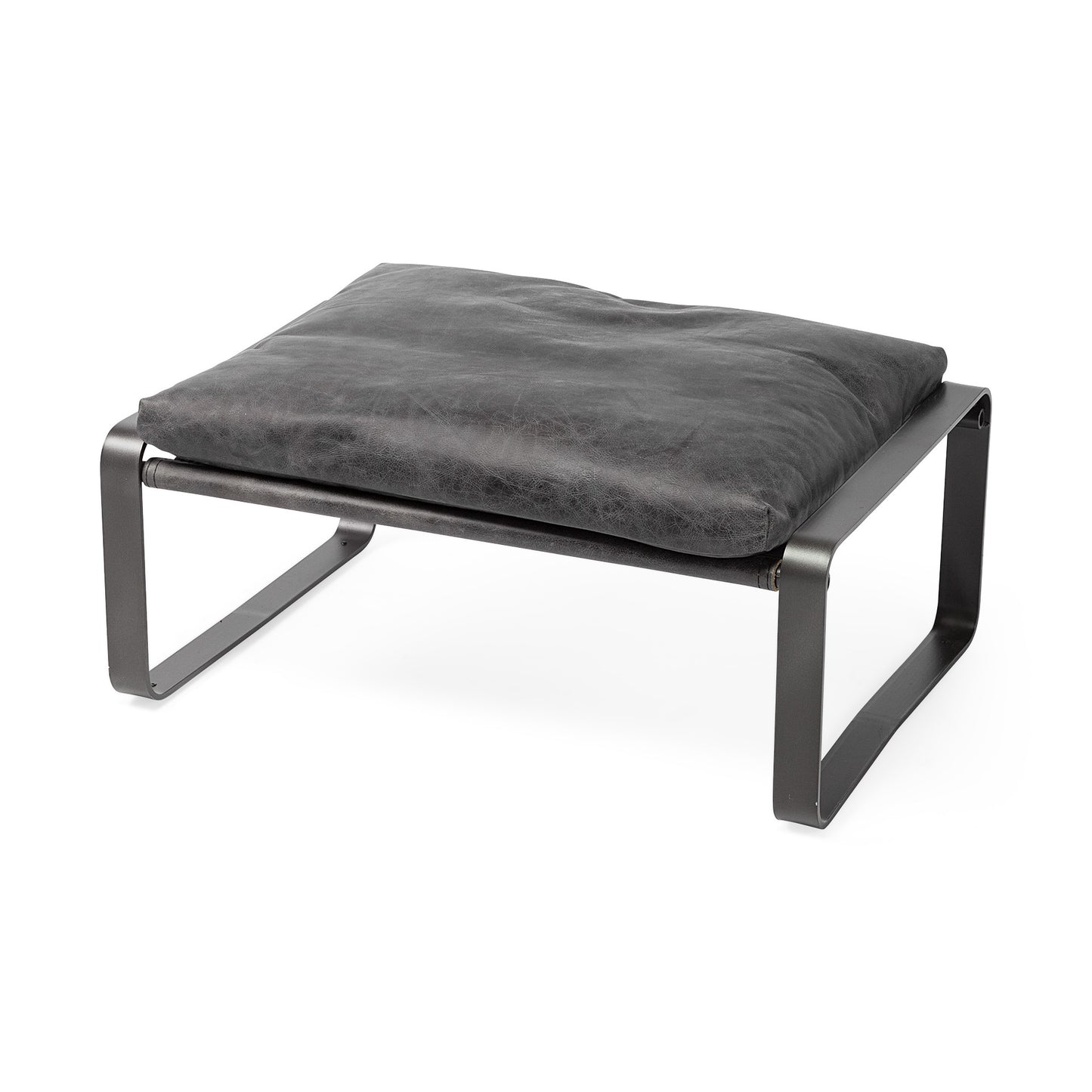 27" Black Genuine Leather Ottoman