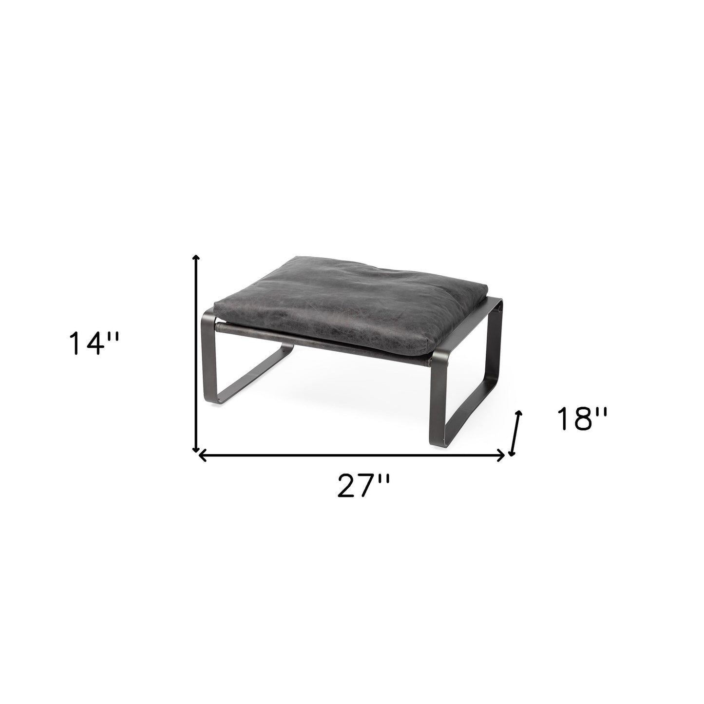 27" Black Genuine Leather Ottoman