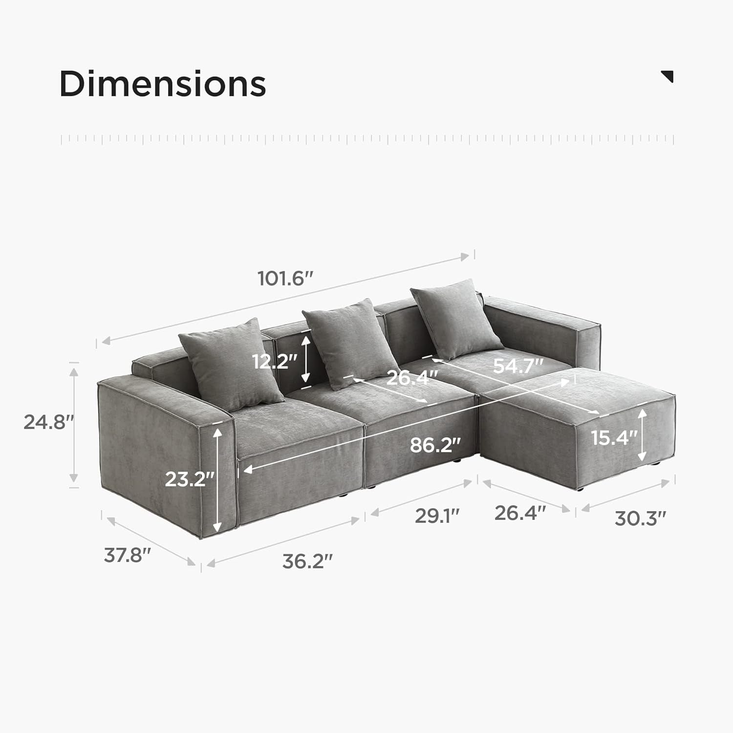 Grey Modular Sectional Sofa Set With Ottoman And Chaise ShipItFurniture
