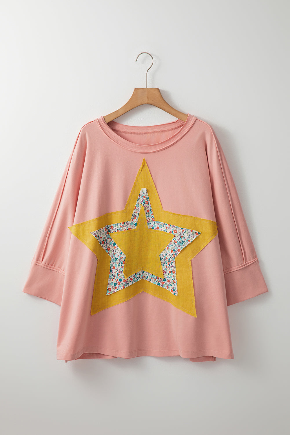 Naomi Floral Starbust Exposed Seam Mineral Wash Top Threaded Pear