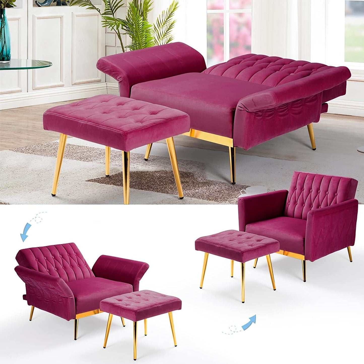 Accent Chair Recliner With Adjustable Armrests Fuchsia ShipItFurniture
