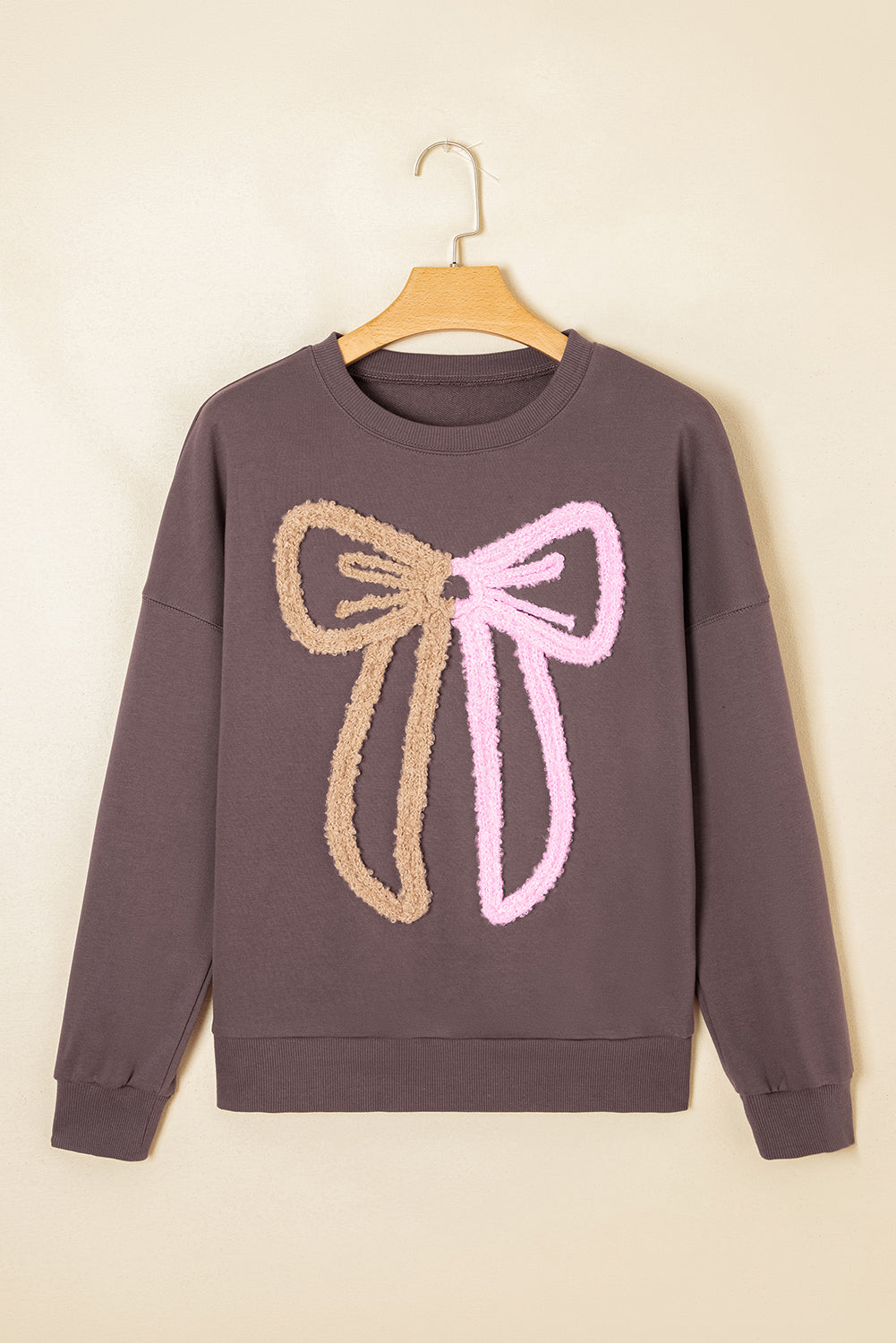 Callie Terry Bow Pattern Drop Shoulder Sweatshirt Threaded Pear