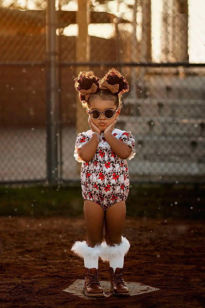 Smocked leopard baseball romper - Get it from Bo