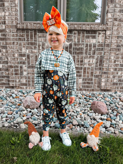 Fall pumpkins honey/ Ollie romper - with snaps - Get it from Bo