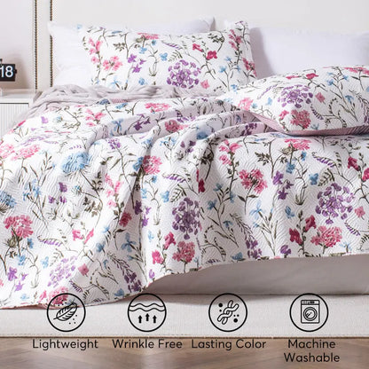 Kasentex Floral Quilt Set - Lightweight & Reversible - Cozy & Stylish Bedding - Machine Washable, Room Decor, Graduation Gifts Kasentex