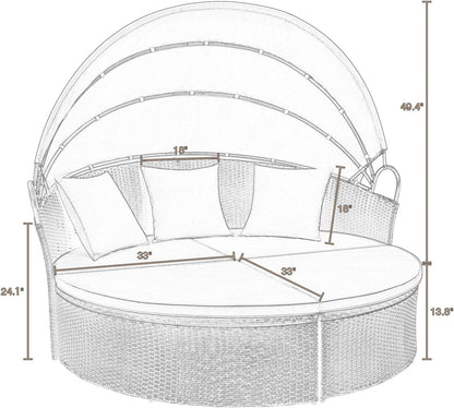 Outdoor Round Daybed Canopy, Wicker, Patio Sectional Sofa ShipItFurniture