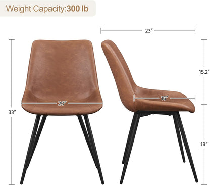 Dining Chairs Set of 2 Upholstered Modern Dining Room Chairs Mid Century Faux Leather Kitchen Chairs with Metal Legs for Dining Room Kitchen, Brown ShipItFurniture