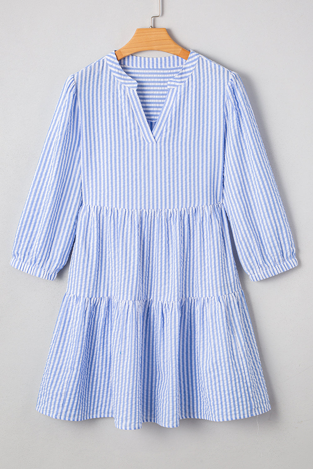 Kaia Stripe Bracelet Sleeve Tiered Dress with Pockets Threaded Pear