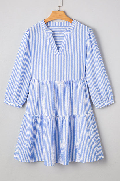 Kaia Stripe Bracelet Sleeve Tiered Dress with Pockets