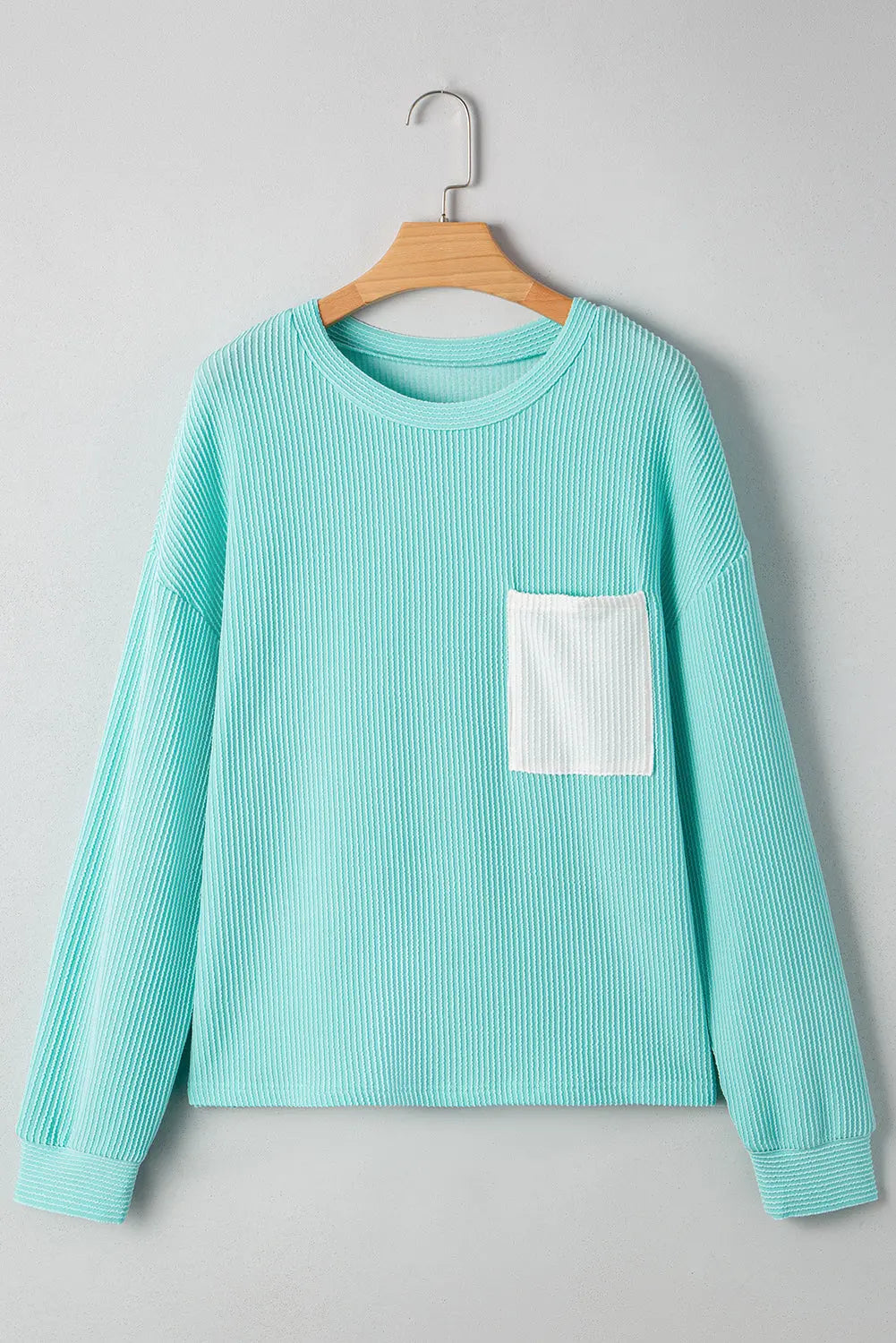 Willa Texture Contrast Patched Long Sleeve Top