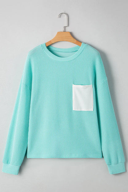 Willa Texture Contrast Patched Long Sleeve Top