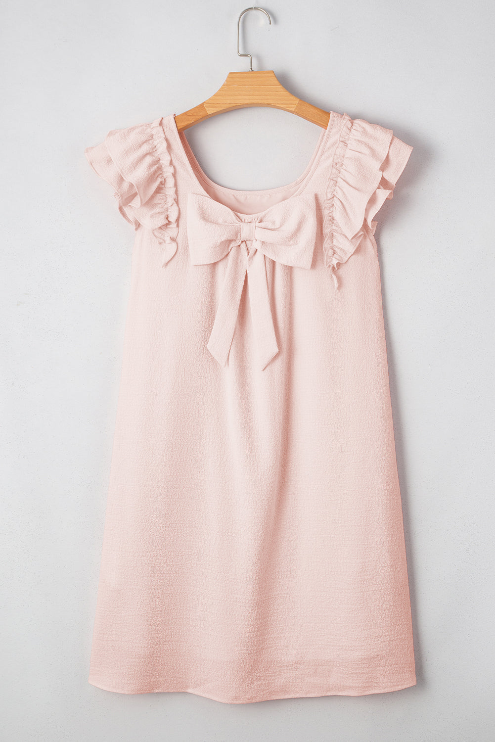 Abigail Textured Flutter Sleeve Bow Back Mini Dress Threaded Pear