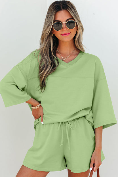 Emmeline Loose V Neck Half Sleeve Tee and Shorts