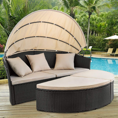 Outdoor Round Daybed Canopy, Wicker, Patio Sectional Sofa ShipItFurniture
