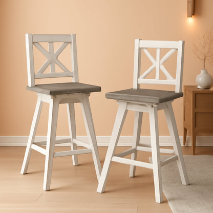 Amsonia Counter Height Swivel Barstool Set 2 White ShipItFurniture
