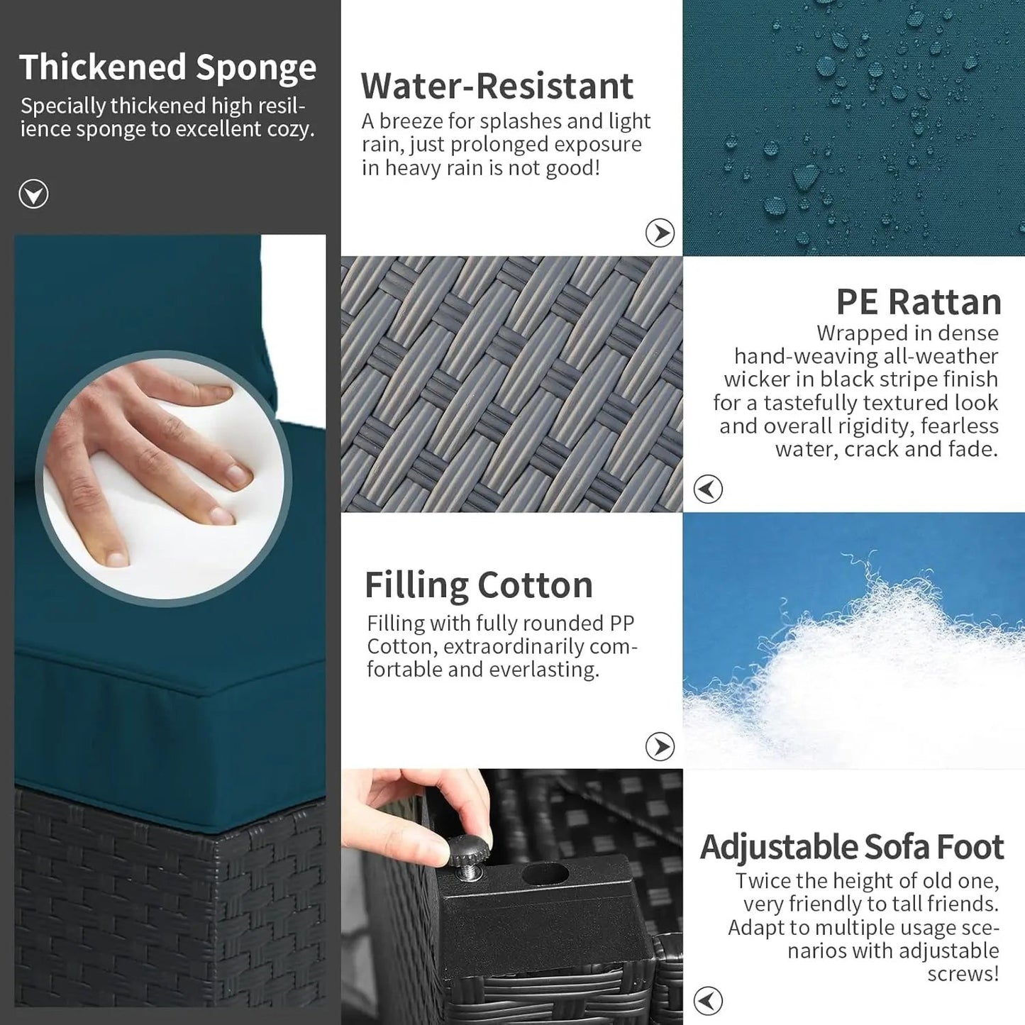 Patio Furniture Set 5 Pieces Outdoor Furniture Sets Patio Couch Outdoor Chairs Coffee Table Peacock Blue Anti-Slip Cushions and Waterproof Covers-3