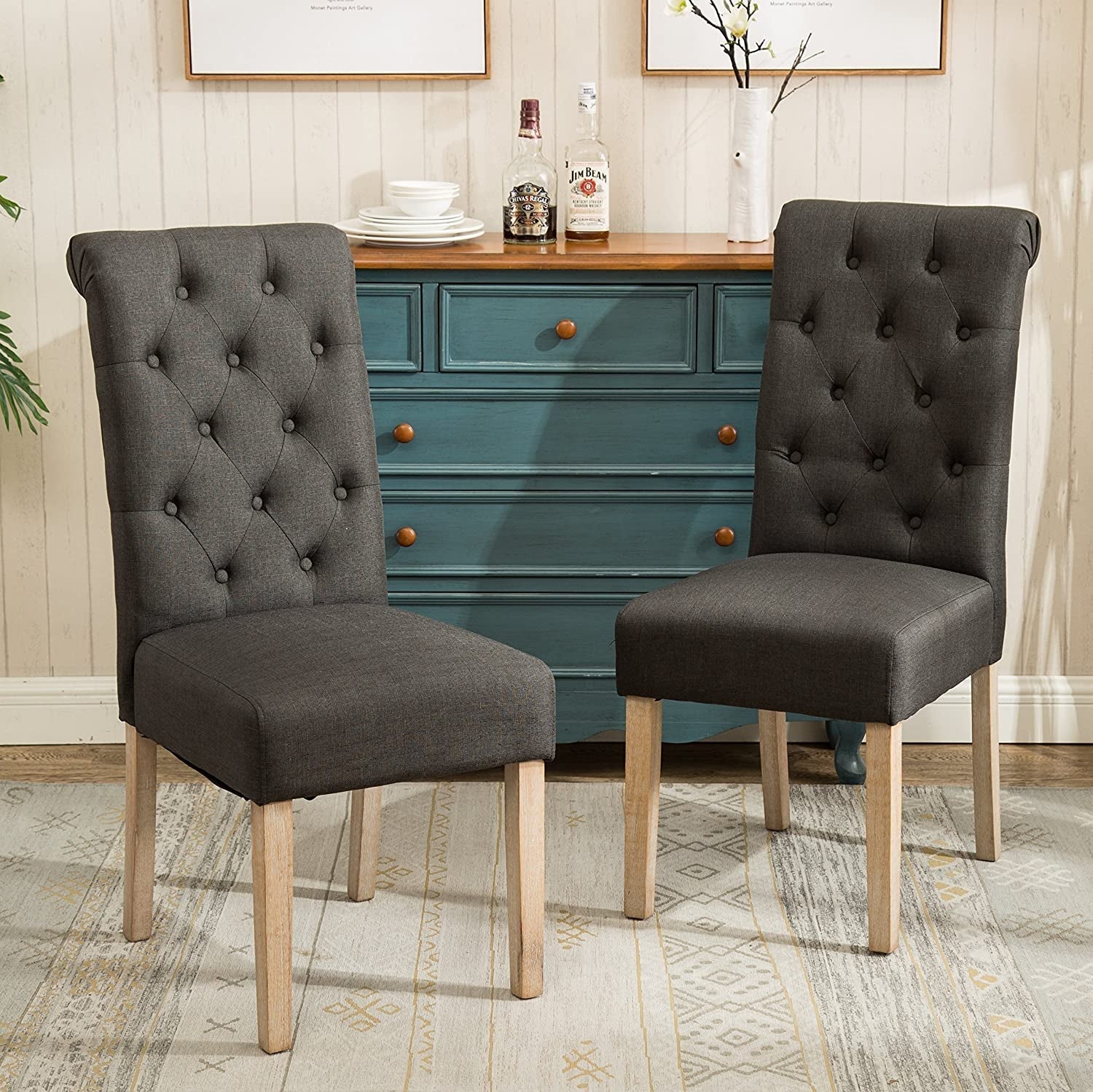 Charcoal Tufted Dining Chairs ShipItFurniture