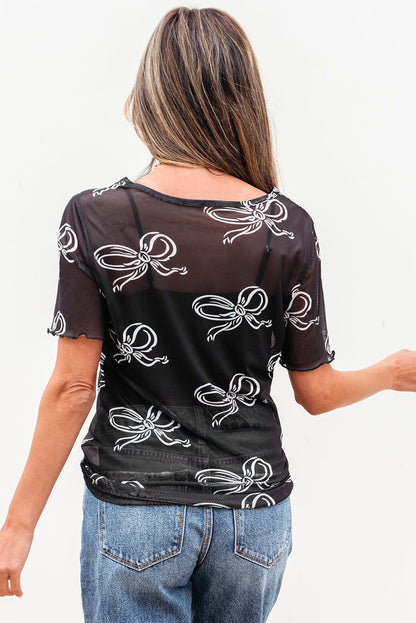 Maddie Bow Mesh Short Sleeve Top