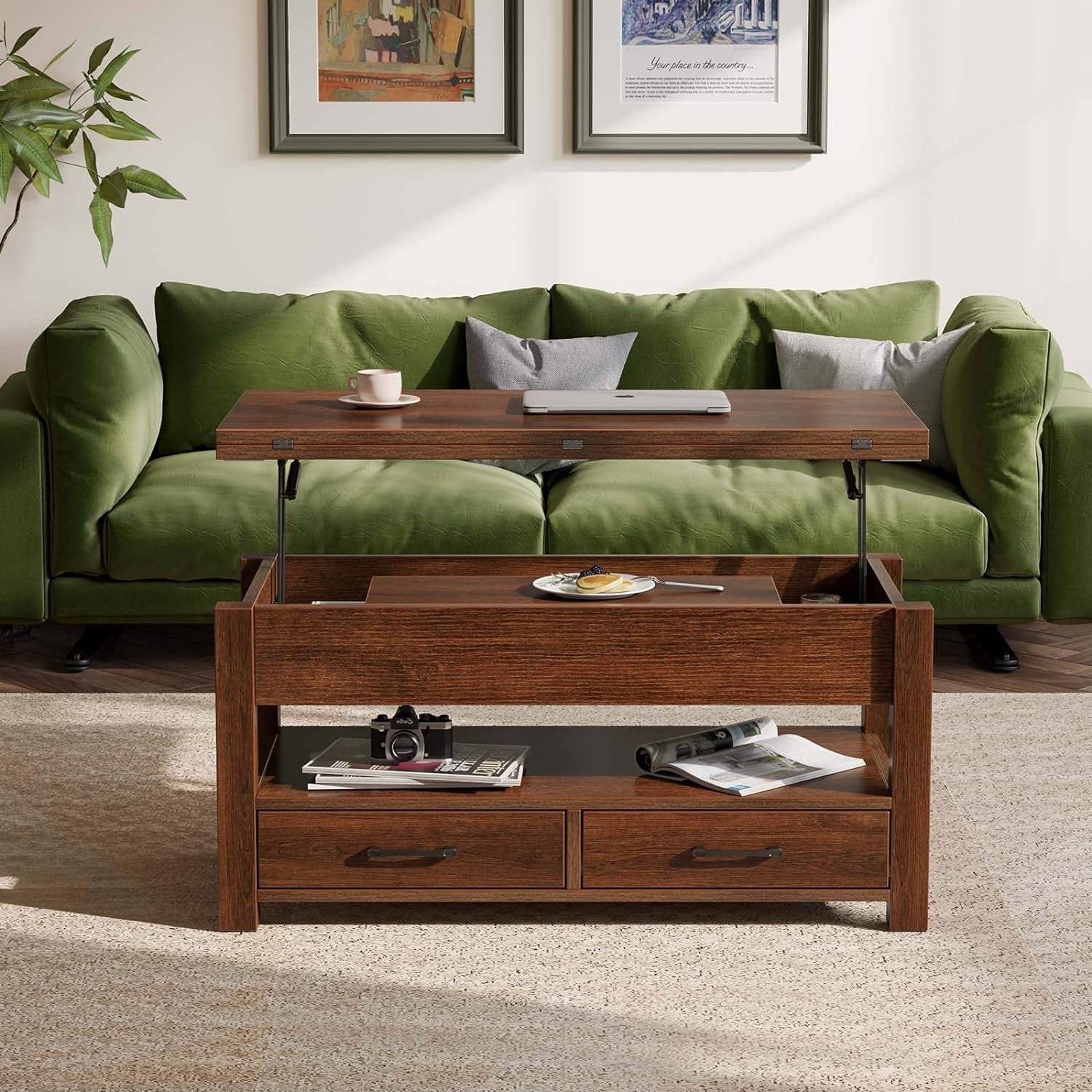 Espresso Lift Top Coffee Table With Drawers And Hidden Compartment ShipItFurniture