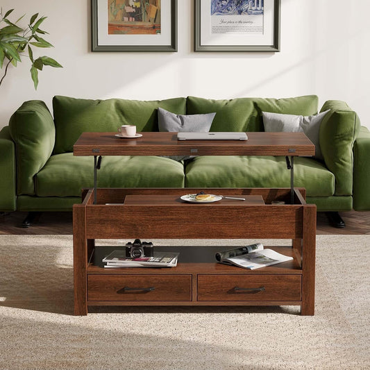 Espresso Lift Top Coffee Table With Drawers And Hidden Compartment ShipItFurniture