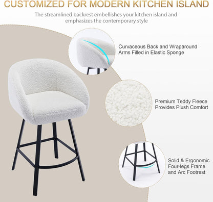 26 Inch Swivel Counter Stool White Sherpa Upholstered Bar Stool For Kitchen Counter ShipItFurniture